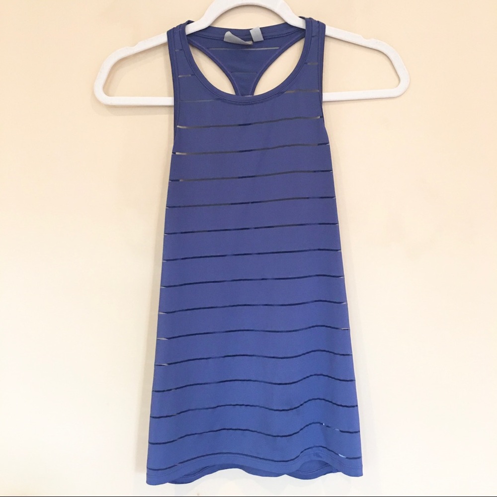 Athleta Sheer Striped Racerback Tank Top Blue Gray